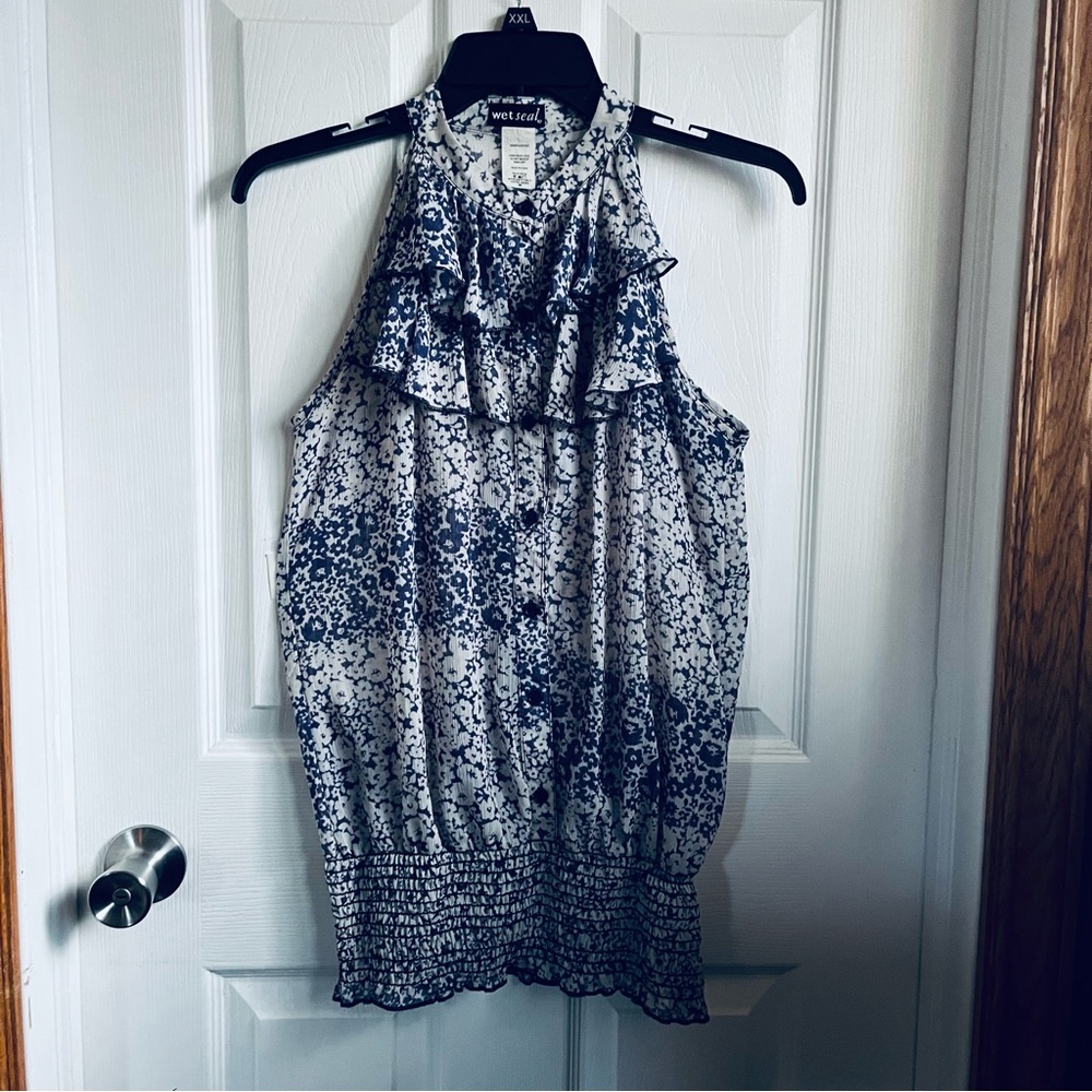 Wet Seal Navy and White Floral Blouse
